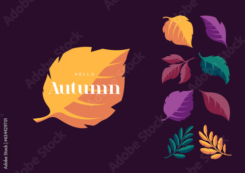 Set of vintage graphic leaf shapes. Hello autumn. Design elements. Vector illustration