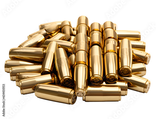 stack of weapon bullet cartridges on isolated transparent background