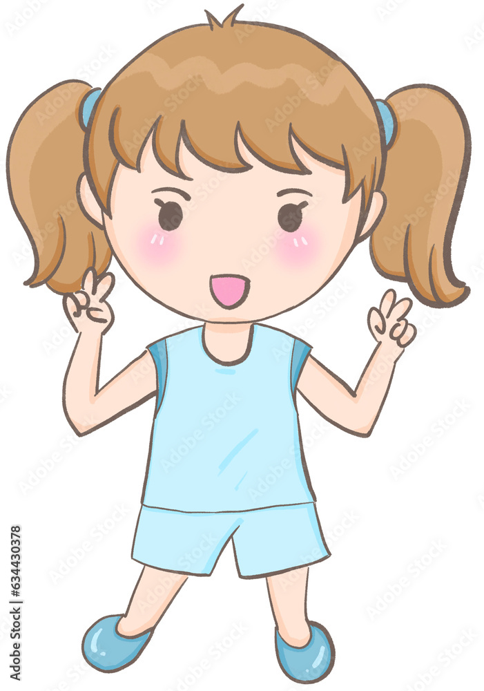Isolated illustration of girl showing peace sign for winning competition Isolated illustration of girl showing peace sign for winning competition