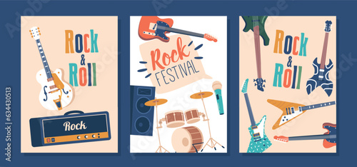 Vibrant Banners Featuring Electric Guitars, Drums, And Microphones, Capturing The Essence Of Rock Music