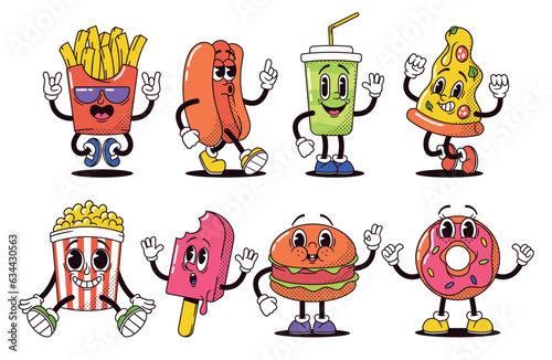 Retro Cartoon Fast Food Characters Embody Vibrant And Funky Vibes Fototapet