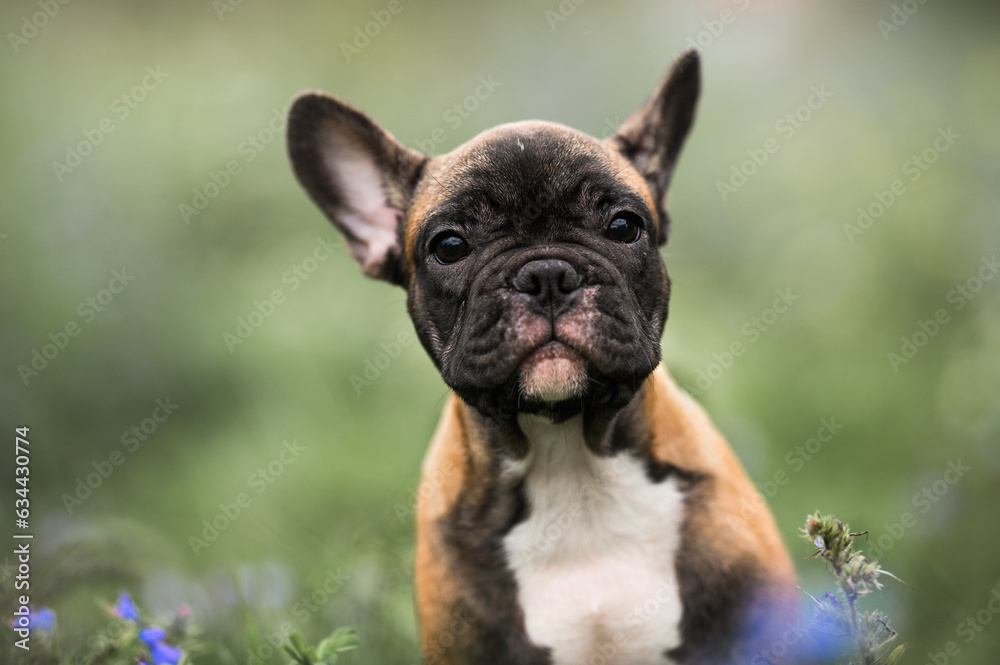 red french bulldog puppy portrait outdoors