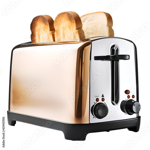 chrome toaster with roasted toast bread on isolated transparent background