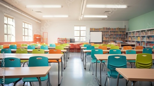 Bright school classroom with all chair facing forwar © Jodie