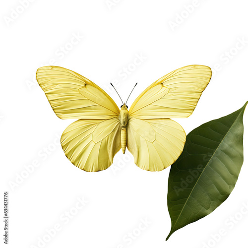 Yellow butterfly hiding in leaf