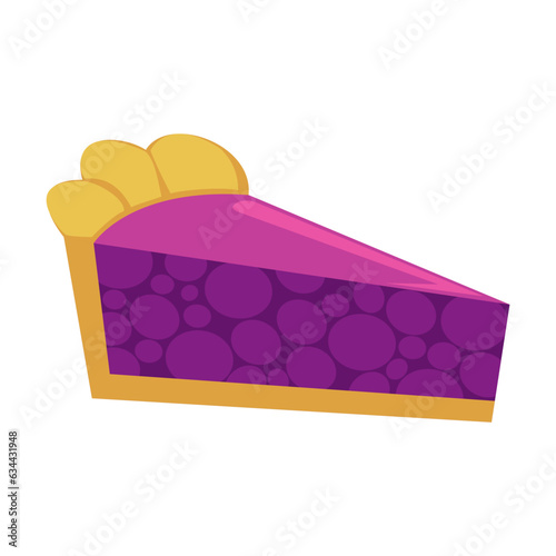 Blueberry pie piece vector illustration. Cartoon drawing or sticker of tea time element isolated on white background. Desserts, pastry concept