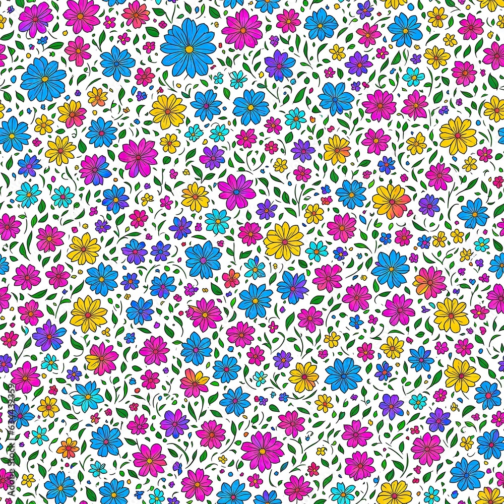 Seamless pattern of colored flowers. AI generated. Seamless pattern of colored flowers. AI generated.