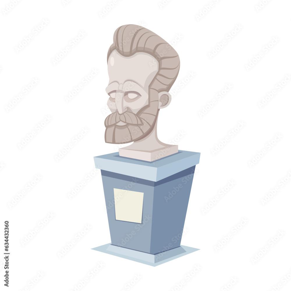 Modern plaster marble bust of famous man on white background. Cartoon illustration of sculpture in contemporary style. Modern art concept Modern plaster marble bust of famous man on white background. Cartoon illustration of sculpture in contemporary style. Modern art concept