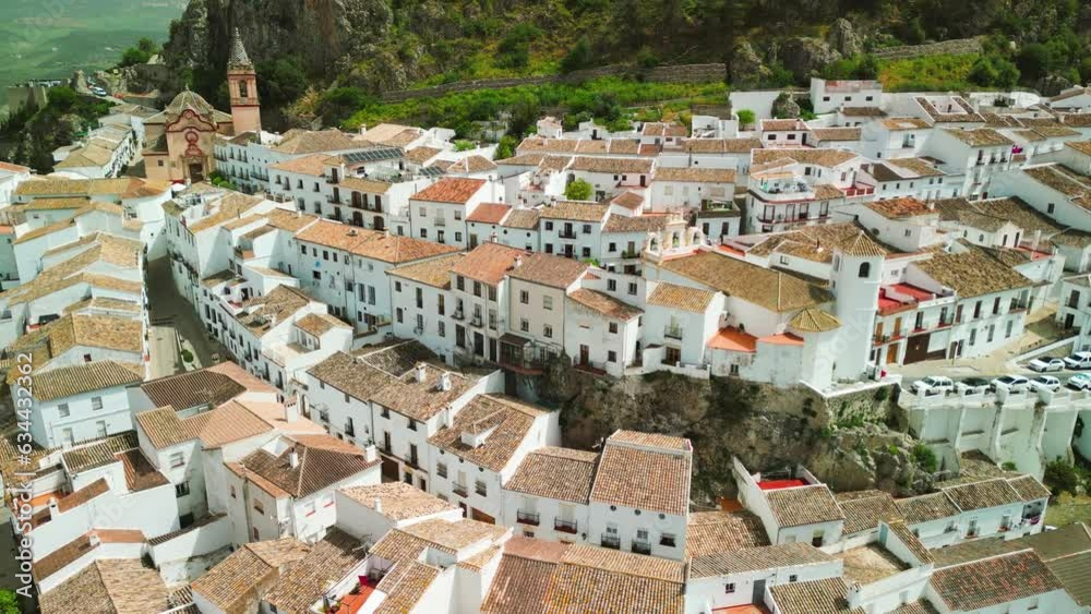 Zahara de la Sierra, Andalusia. Aerial view of whitewashed houses ...