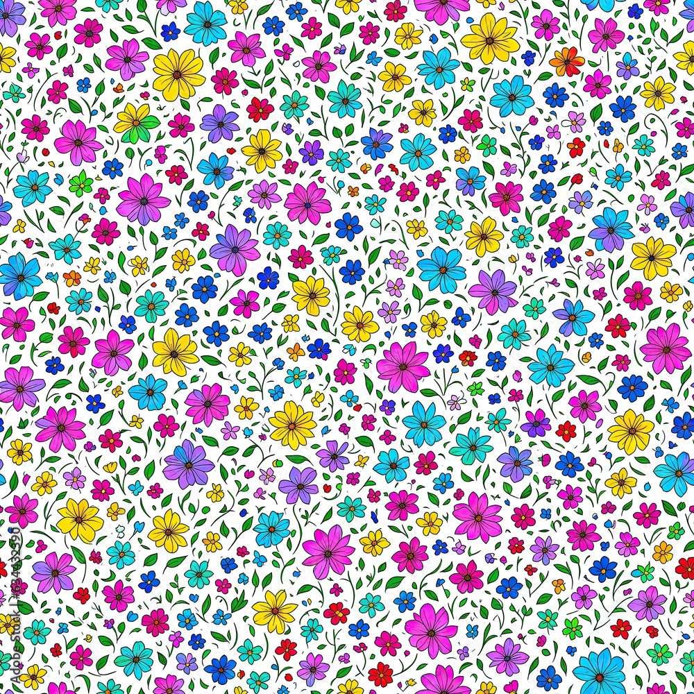 Seamless pattern of colored flowers. AI generated. Seamless pattern of colored flowers. AI generated.