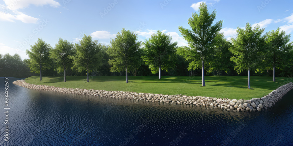 Photorealistic beautiful natural landscape environment in the summer