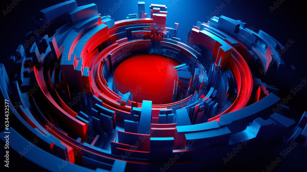 Fototapeta premium spiral red blue circle sci-fi generative ai