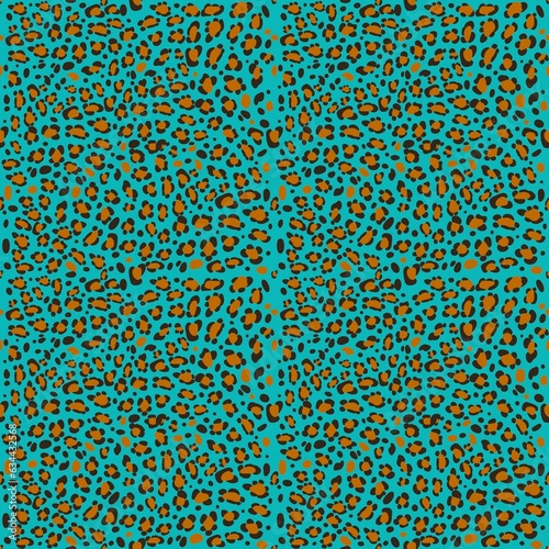 Canvas Print Seamless pattern of leopard skin in orang and brown on green background, Wild An