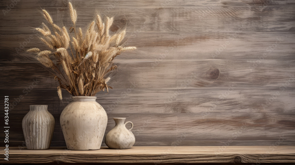background with ears of wheat in clay pots vase generative ai background with ears of wheat in clay pots vase generative ai