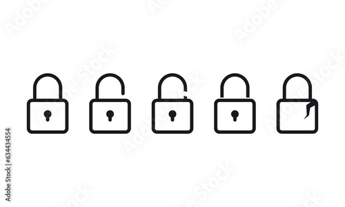 Minimalistic locks vector icon set. Lock actions icons. Open lock, broken lock icons.