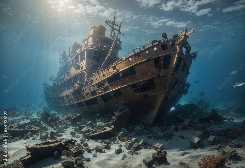 A shipwreck at bottom of the sea
