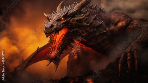 Vivid Fantasy Landscape  Fearsome Dragon Brings Ancient Ruins to Life with Fiery Breath