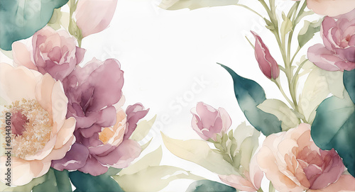 Watercolor flowers. Template of invitation. AI