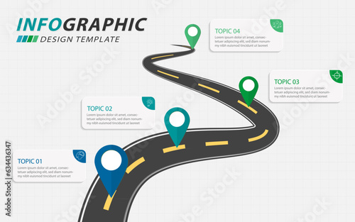 Infographic design template. Timeline concept with 4 options or steps template. Roadmap diagram with planning topics, annual, report, presentation. layout, Vector illustration.