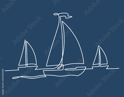 Regatta sailboats single line drawing