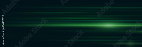 Abstract green neon speed light effect on black background. Vector illustration.