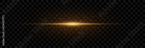 Gold line of light. Magic glow, particles of light, sparks. Glowing line png. Vector image.	
