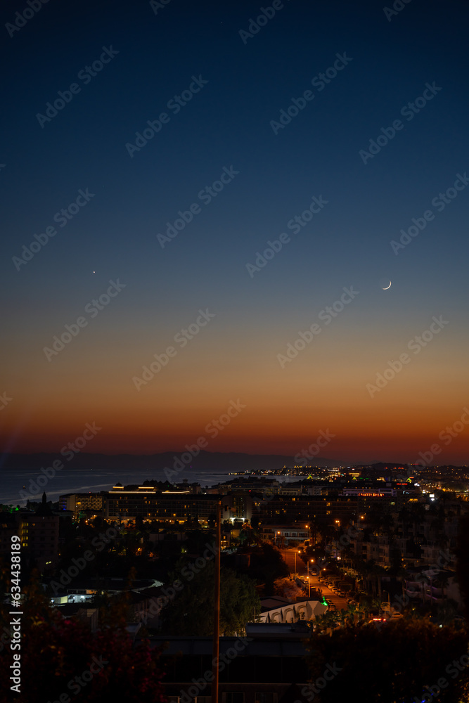 Beautiful sky after sunset at the Konakli city near Alanya by the Mediterranean Sea, Turkey