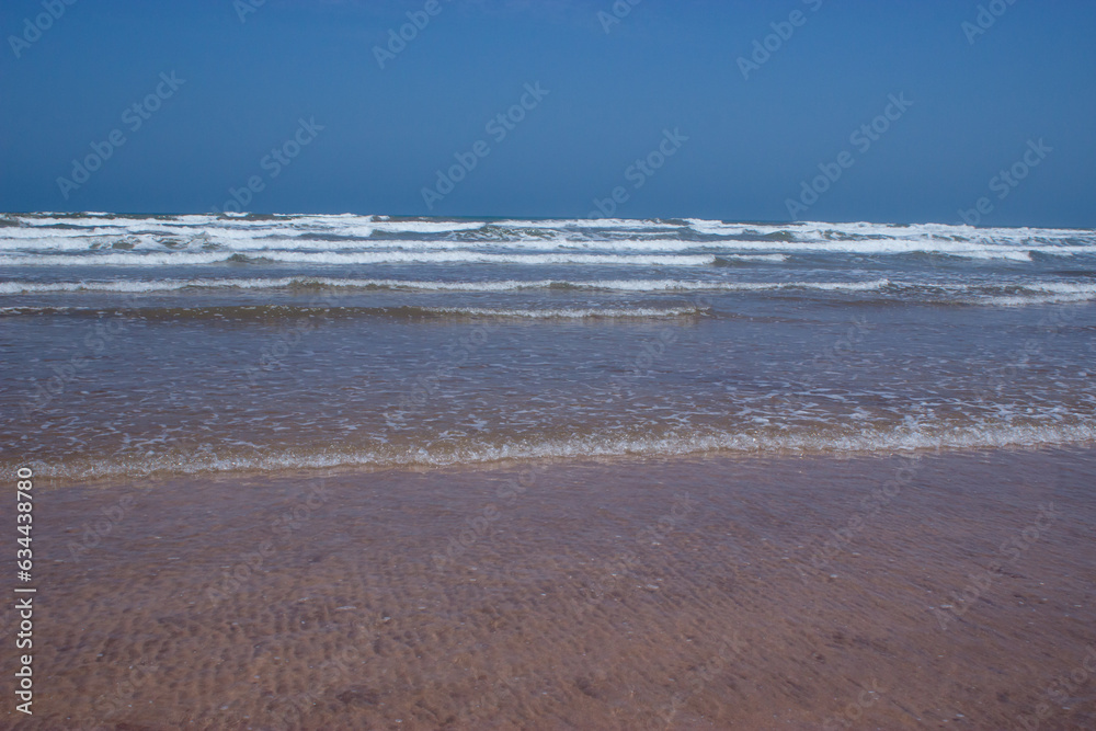 Sea waves  with white foam in the Ocean. place El Jadida Morocco. Summer 2023