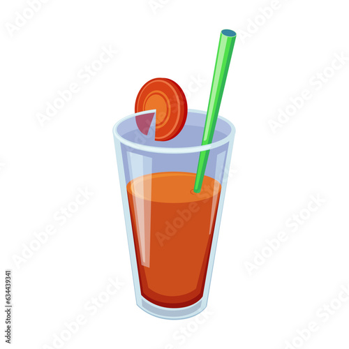 Carrot juice illustration. Cartoon drawing of glass of carrot juice on white background. Healthy food concept