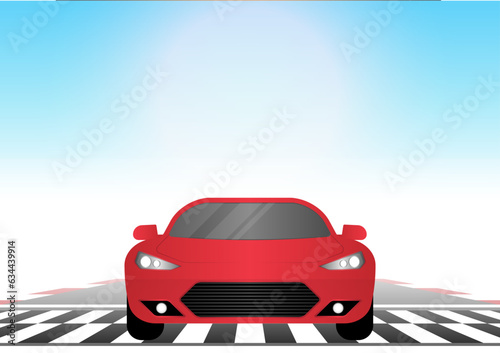 Racing Car at Start Point on Racing Track. Racing track with Racing Car.  Race track road. Vector Illustration. 