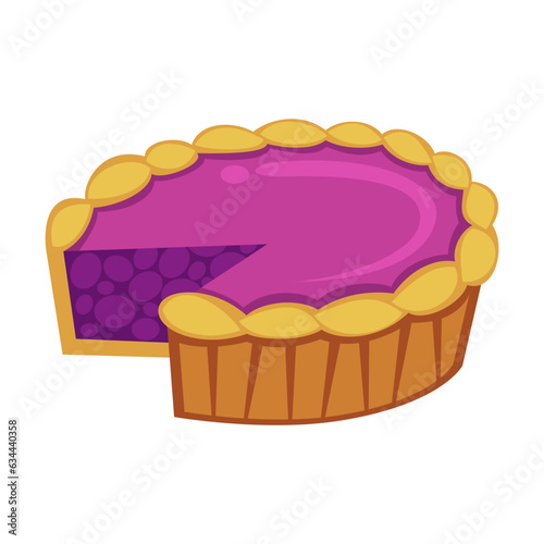 Big blueberry pie with jam vector illustration. Cartoon drawing or sticker of tea time element isolated on white background. Desserts, pastry concept