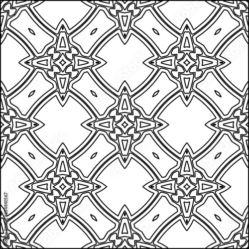 Abstract background with figures from lines. black and white pattern for web page, textures, card, poster, fabric, textile. Monochrome graphic repeating design.