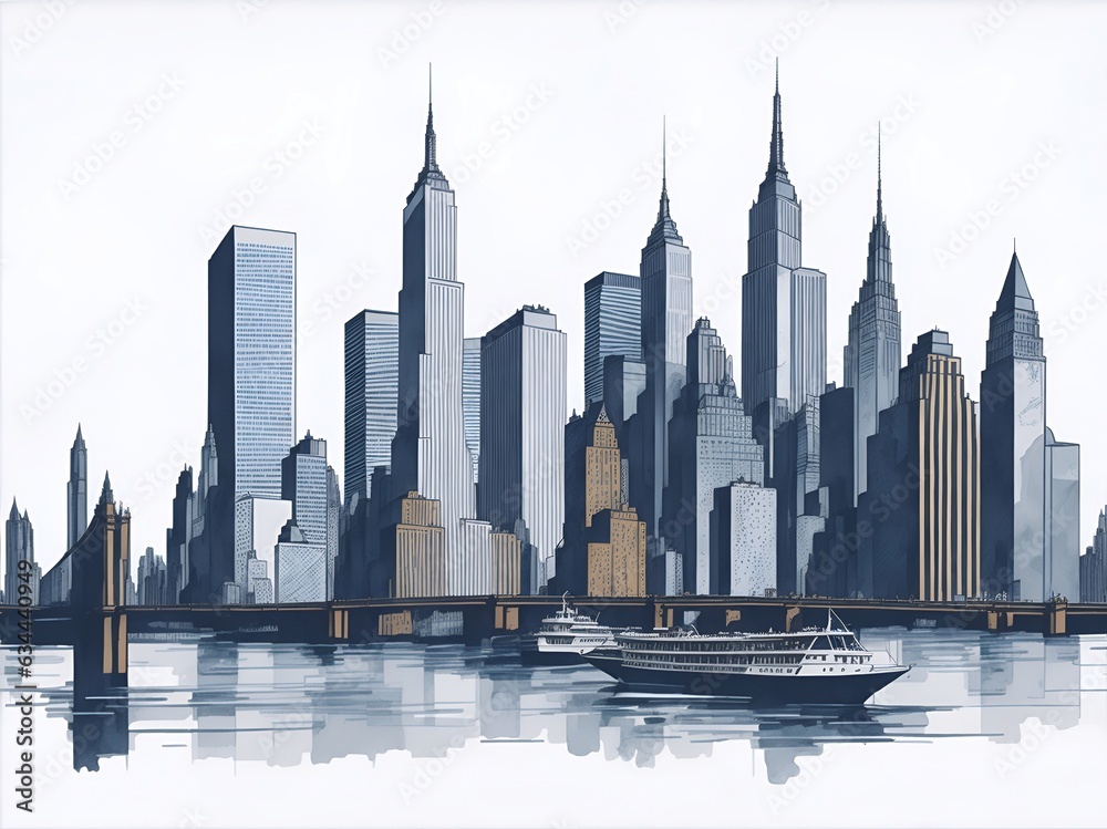 Naklejka premium Modern city landscape. AI generated illustration