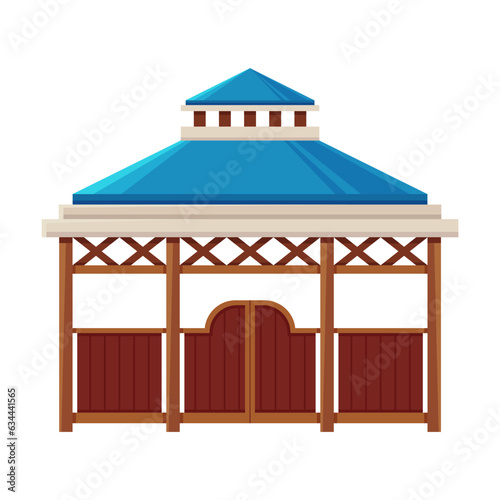 Pavilion or wooden medieval gate on white background. Bower, pergola or gazebo cartoon illustration. Park or garden elements. Landscape design concept