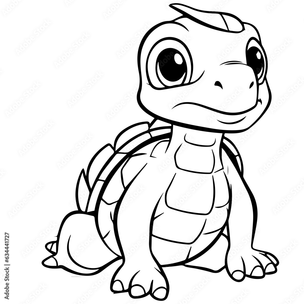 Black and white cute cartoon turtle. Coloring book for the children. Vector illustration Black and white cute cartoon turtle. Coloring book for the children. Vector illustration