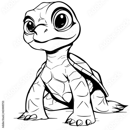 Black and white cute cartoon turtle. Coloring book for the children. Vector illustration © DLC Studio