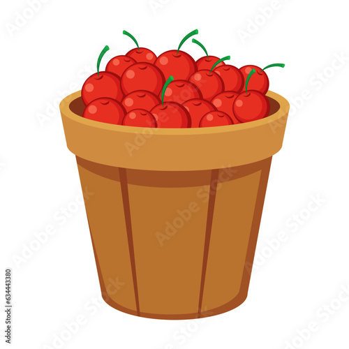 Basket with cherries vector illustration. Cartoon drawing or sticker of tea time elements isolated on white background. Desserts, pastry concept