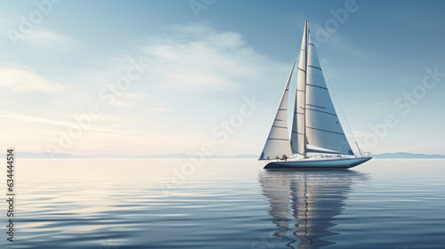 Picturesque water reflections of a sailboat on a tranquil ocean