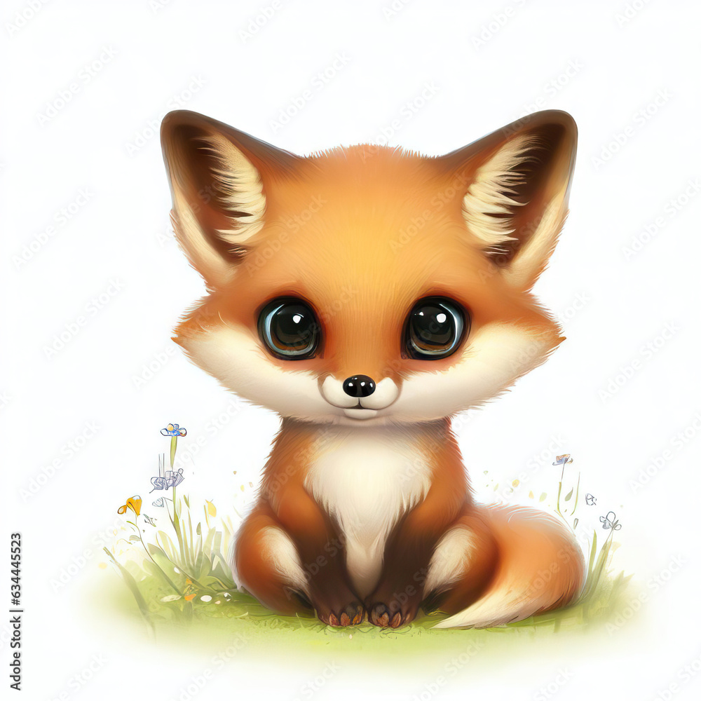 Foxy Charm: Cute Fox Illustration on White, Generative AI Foxy Charm: Cute Fox Illustration on White, Generative AI