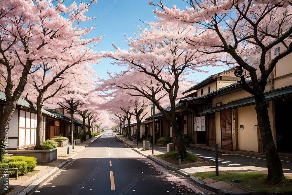 cherry blossom in japan street.