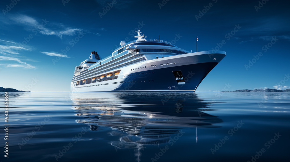 Picturesque water reflections of a cruise ship Picturesque water reflections of a cruise ship