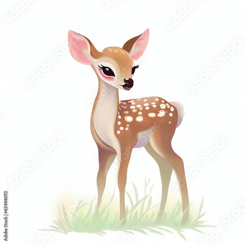 Graceful Fawn: Cute Deer Illustration on White, Generative AI © faical
