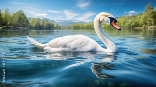 Fototapeta Naklejka Na Ścianę i Meble -  Swan, Beautiful white swan floating on the lake, White swan in the water.
