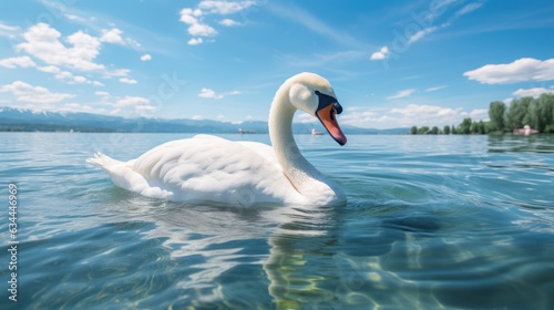 Fototapeta Naklejka Na Ścianę i Meble -  Swan, Beautiful white swan floating on the lake, White swan in the water.