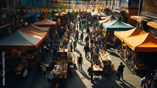 Eye-catching Drone Capture of Vibrant Outdoor Market Scene- Perfect for Local Business Ads