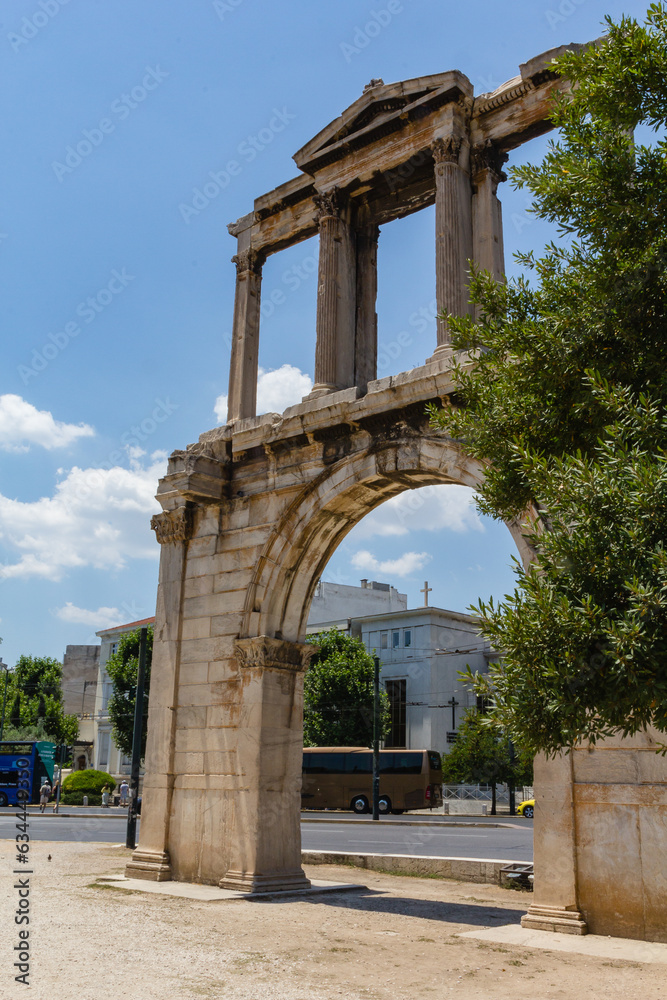 The arch of Hadrian is located in Plaka (Athens Greece) and is one of the many roman remains in the greek capital city.