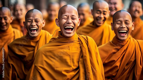 Thai monks in a good mood happy to make others smile