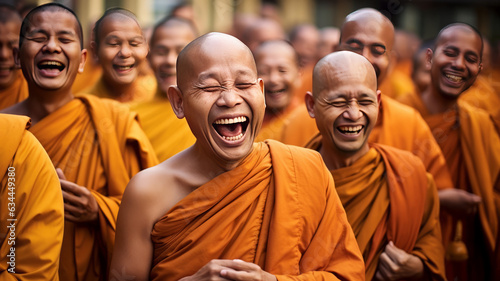 Thai monks in a good mood happy to make others smile