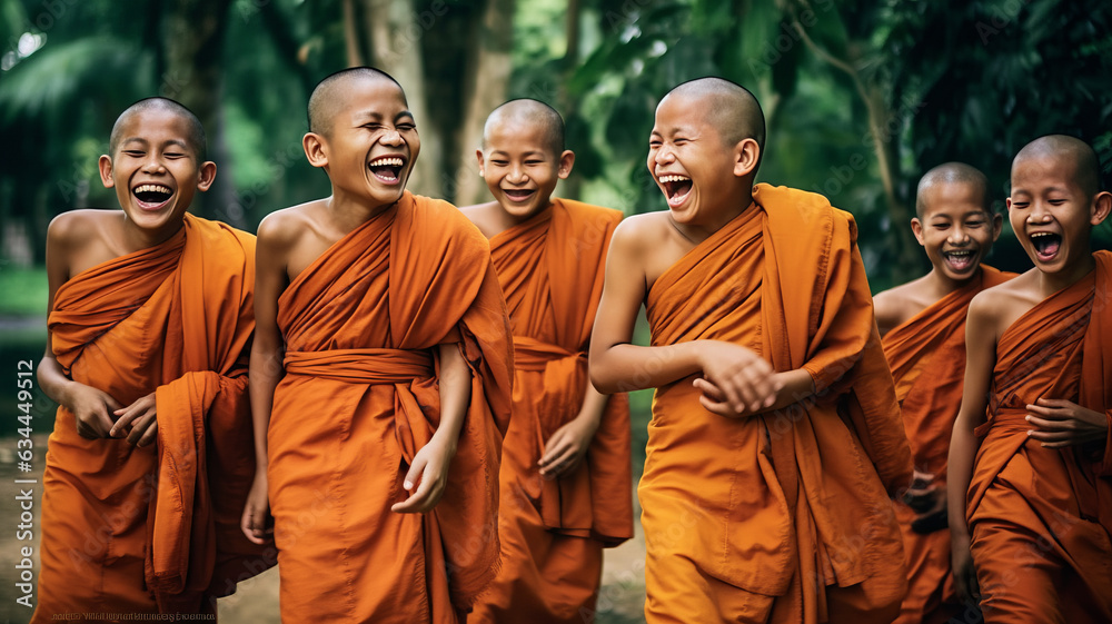 Thai monks in a good mood happy to make others smile Thai monks in a good mood happy to make others smile