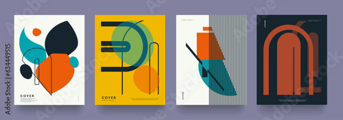 Posters Trendy with Yellow, Black, Orange, Green, White Color. Geometric Vector Shape Line, Oval for Poster, Website, Placard, Cover, Advertising. Abstract Pattern for Сoncert, Performance, Festival. 